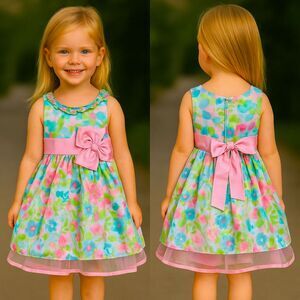 NEW Jona Michelle Girl 3T Pastel Spring Easter Dress Pink Green Blue Lined Tulle